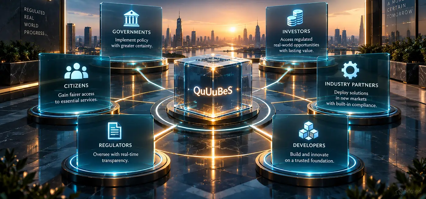 QuUuBeS at the centre, connected to governments, investors, industry partners, developers, regulators and citizens
